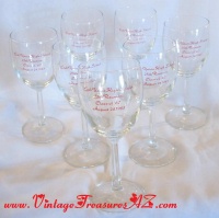 Image for Lodi Union High School 1985 25th Reunion “Class of 1960" Vintage 1985 Wine Glasses Set of 7. <b><span style='color:red'> *****PARCEL POST SHIPPING INCLUDED – DOMESTIC ORDERS ONLY!***** </span></b><span style='color:purple'>